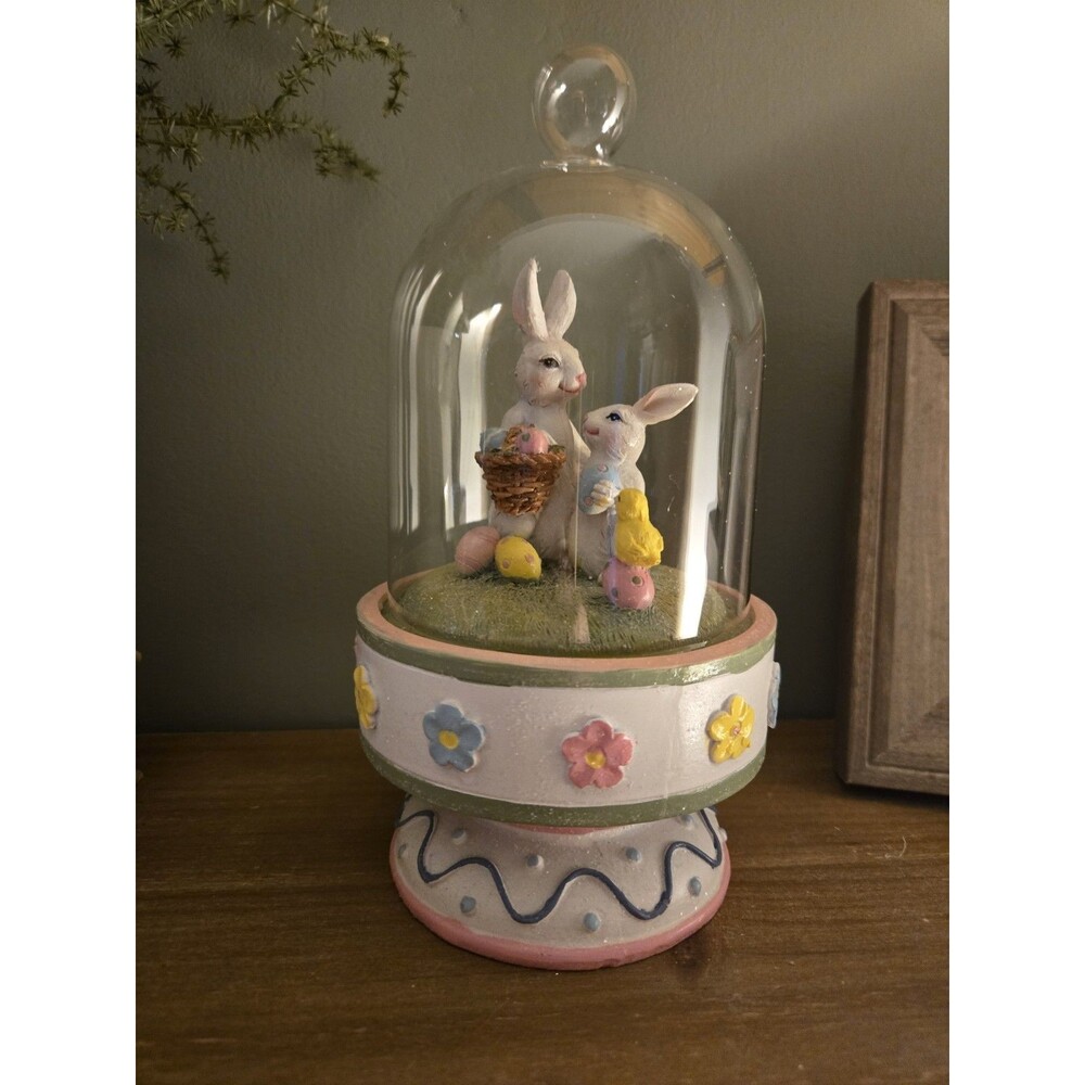 Valerie Parr Hill Resin & Glass Bunny & Egg Cloche 8.75"